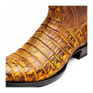 Marco Di Milano Phoenix Men's Shoes Mustard Brown Exotic Crocodile Skin Cowboy Boot (MDM1234)