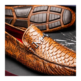 Marco Di Milano Pia Men's Shoes Cognac Exotic Python Skin Horse-Bit Loafer (MDM1240)