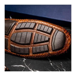 Marco Di Milano Pia Men's Shoes Cognac Exotic Python Skin Horse-Bit Loafer (MDM1240)