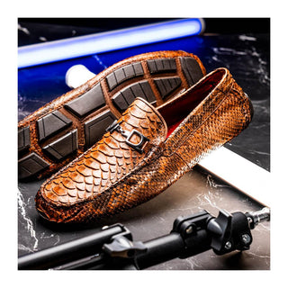 Marco Di Milano Pia Men's Shoes Cognac Exotic Python Skin Horse-Bit Loafer (MDM1240)