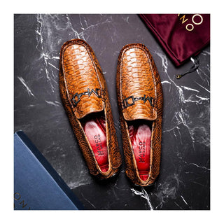 Marco Di Milano Pia Men's Shoes Cognac Exotic Python Skin Horse-Bit Loafer (MDM1240)