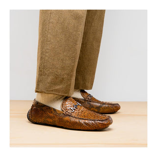 Marco Di Milano Pia Men's Shoes Cognac Exotic Python Skin Horse-Bit Loafer (MDM1240)