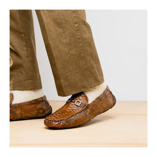 Marco Di Milano Pia Men's Shoes Cognac Exotic Python Skin Horse-Bit Loafer (MDM1240)