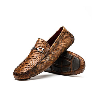 Marco Di Milano Pia Men's Shoes Cognac Exotic Python Skin Horse-Bit Loafer (MDM1240)