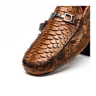 Marco Di Milano Pia Men's Shoes Cognac Exotic Python Skin Horse-Bit Loafer (MDM1240)