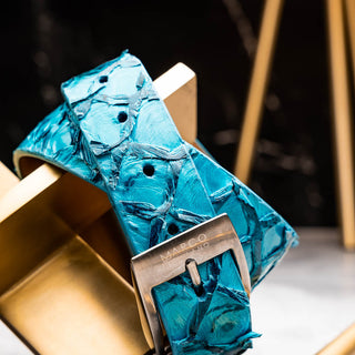 Marco Di Milano Olivieri Men's Caribbean Blue Genuine Pirarucu Belts (MDMB1052)