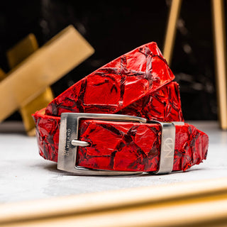 Marco Di Milano Olivieri Men's Red Genuine Pirarucu Belts (MDMB1052)