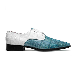 Marco Di Milano Pissa Men's Shoes Aqua & White Genuine Caiman Crocodile / Lizard Patchwork Derby (MDM1209)