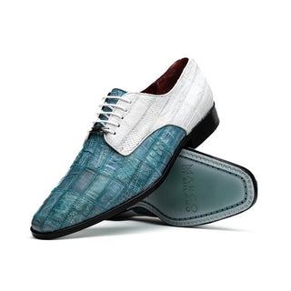 Marco Di Milano Pissa Men's Shoes Aqua & White Genuine Caiman Crocodile / Lizard Patchwork Derby (MDM1209)