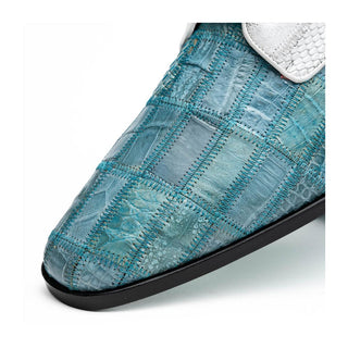 Marco Di Milano Pissa Men's Shoes Aqua & White Genuine Caiman Crocodile / Lizard Patchwork Derby (MDM1209)