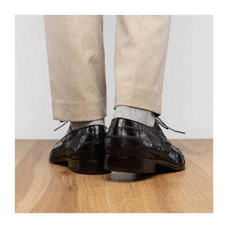 Marco Di Milano Pissa Men's Shoes Brown Genuine Caiman Crocodile / Lizard Patchwork Derby (MDM1209)