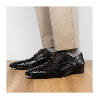 Marco Di Milano Pissa Men's Shoes Brown Genuine Caiman Crocodile / Lizard Patchwork Derby (MDM1209)