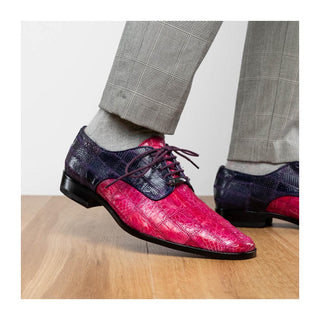 Marco Di Milano Pissa Men's Shoes Pink & Purple Genuine Caiman Crocodile / Lizard Patchwork Derby (MDM1209)