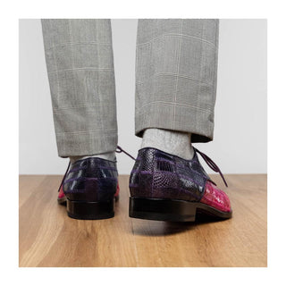 Marco Di Milano Pissa Men's Shoes Pink & Purple Genuine Caiman Crocodile / Lizard Patchwork Derby (MDM1209)