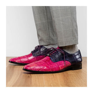 Marco Di Milano Pissa Men's Shoes Pink & Purple Genuine Caiman Crocodile / Lizard Patchwork Derby (MDM1209)
