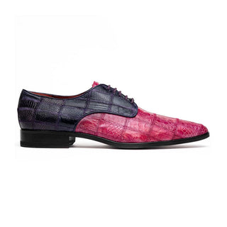 Marco Di Milano Pissa Men's Shoes Pink & Purple Genuine Caiman Crocodile / Lizard Patchwork Derby (MDM1209)