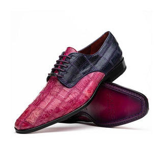 Marco Di Milano Pissa Men's Shoes Pink & Purple Genuine Caiman Crocodile / Lizard Patchwork Derby (MDM1209)
