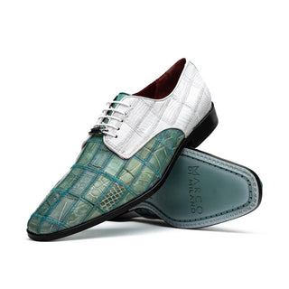 Marco Di Milano Pissa Men's Shoes Turquoise & White Genuine Caiman Crocodile / Lizard Patchwork Derby (MDM1209)
