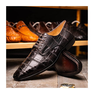 Marco Di Milano Pissa Men's Shoes Brown Genuine Caiman Crocodile / Lizard Patchwork Derby (MDM1209)