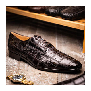 Marco Di Milano Pissa Men's Shoes Brown Genuine Caiman Crocodile / Lizard Patchwork Derby (MDM1209)