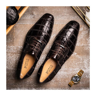 Marco Di Milano Pissa Men's Shoes Brown Genuine Caiman Crocodile / Lizard Patchwork Derby (MDM1209)