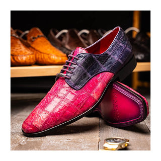 Marco Di Milano Pissa Men's Shoes Pink & Purple Genuine Caiman Crocodile / Lizard Patchwork Derby (MDM1209)