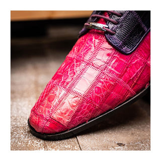 Marco Di Milano Pissa Men's Shoes Pink & Purple Genuine Caiman Crocodile / Lizard Patchwork Derby (MDM1209)