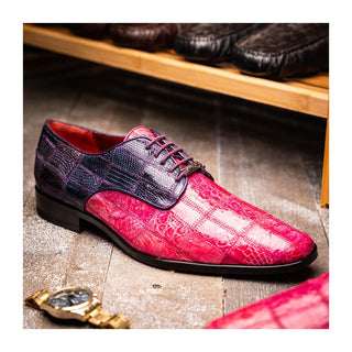 Marco Di Milano Pissa Men's Shoes Pink & Purple Genuine Caiman Crocodile / Lizard Patchwork Derby (MDM1209)