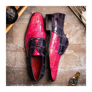 Marco Di Milano Pissa Men's Shoes Pink & Purple Genuine Caiman Crocodile / Lizard Patchwork Derby (MDM1209)