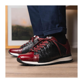 Marco Di Milano Portici Men's Shoes Wine & Black Exotic Lizard / Crocodile Casual Sneakers (MDM1016)