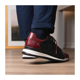 Marco Di Milano Portici Men's Shoes Wine & Black Exotic Lizard / Crocodile Casual Sneakers (MDM1016)