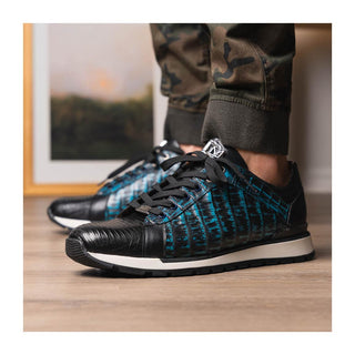 Marco Di Milano Portici Men's Shoes Navy & Black Exotic Lizard / Crocodile Casual Sneakers (MDM1016)