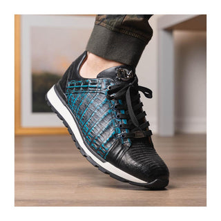 Marco Di Milano Portici Men's Shoes Navy & Black Exotic Lizard / Crocodile Casual Sneakers (MDM1016)