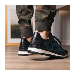 Marco Di Milano Portici Men's Shoes Navy & Black Exotic Lizard / Crocodile Casual Sneakers (MDM1016)