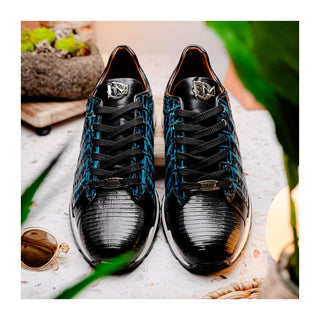 Marco Di Milano Portici Men's Shoes Navy & Black Exotic Lizard / Crocodile Casual Sneakers (MDM1016)