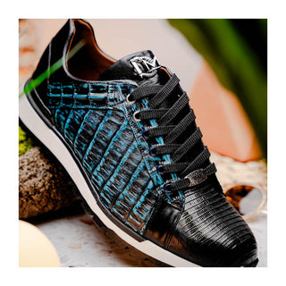Marco Di Milano Portici Men's Shoes Navy & Black Exotic Lizard / Crocodile Casual Sneakers (MDM1016)