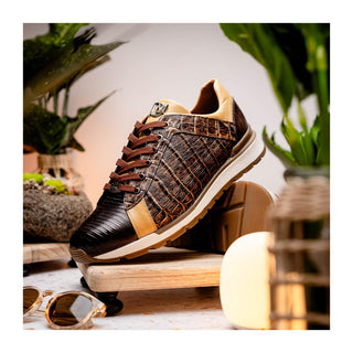 Marco Di Milano Portici Men's Shoes Orix & Brown Exotic Lizard / Crocodile Casual Sneakers (MDM1016)