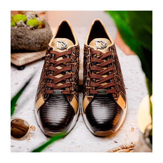 Marco Di Milano Portici Men's Shoes Orix & Brown Exotic Lizard / Crocodile Casual Sneakers (MDM1016)