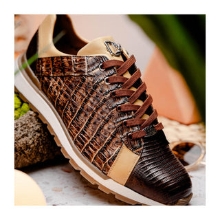 Marco Di Milano Portici Men's Shoes Orix & Brown Exotic Lizard / Crocodile Casual Sneakers (MDM1016)