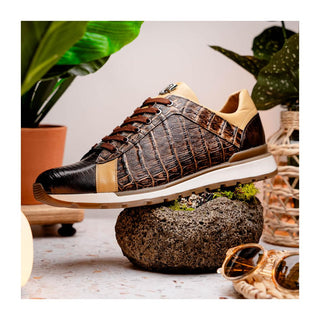 Marco Di Milano Portici Men's Shoes Orix & Brown Exotic Lizard / Crocodile Casual Sneakers (MDM1016)