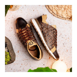 Marco Di Milano Portici Men's Shoes Orix & Brown Exotic Lizard / Crocodile Casual Sneakers (MDM1016)