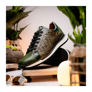 Marco Di Milano Portici Men's Shoes Green & Olive Exotic Lizard / Crocodile Casual Sneakers (MDM1016)