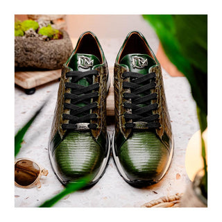 Marco Di Milano Portici Men's Shoes Green & Olive Exotic Lizard / Crocodile Casual Sneakers (MDM1016)