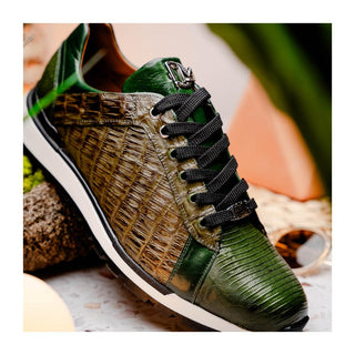 Marco Di Milano Portici Men's Shoes Green & Olive Exotic Lizard / Crocodile Casual Sneakers (MDM1016)