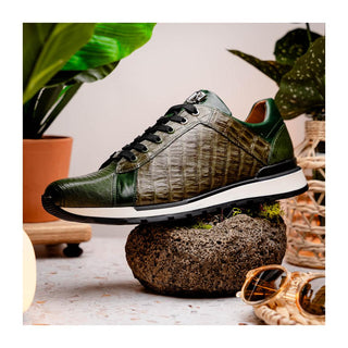 Marco Di Milano Portici Men's Shoes Green & Olive Exotic Lizard / Crocodile Casual Sneakers (MDM1016)