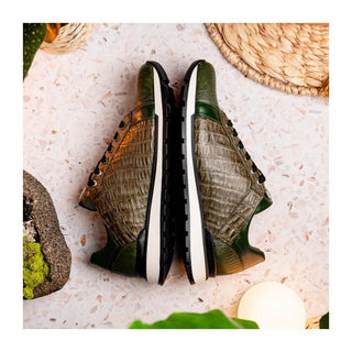 Marco Di Milano Portici Men's Shoes Green & Olive Exotic Lizard / Crocodile Casual Sneakers (MDM1016)