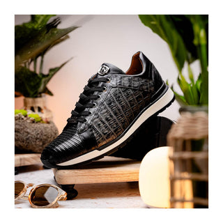 Marco Di Milano Portici Men's Shoes Gray & Black Exotic Lizard / Crocodile Casual Sneakers (MDM1016)