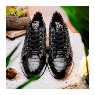 Marco Di Milano Portici Men's Shoes Gray & Black Exotic Lizard / Crocodile Casual Sneakers (MDM1016)