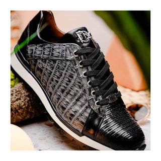 Marco Di Milano Portici Men's Shoes Gray & Black Exotic Lizard / Crocodile Casual Sneakers (MDM1016)
