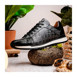 Marco Di Milano Portici Men's Shoes Gray & Black Exotic Lizard / Crocodile Casual Sneakers (MDM1016)
